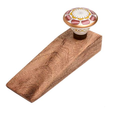 Pink Wheel Flower Ceramic Wooden Door Stopper
